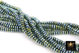 Hematite Heishi Blue Beads, Faceted Green Rondelle Rainbow Jewelry Beads BS #177, sizes 6 x 3 mm 15.5 inch Strands