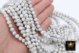 White Turquoise Beads, Smooth Round White Black Gray Howlite Beads BS #161, sizes in 8 mm 15.75 inch Strands