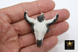 Black and White CZ Bone Cow Skull Pendant, Boho Longhorn Cattle CW2 - A Girls Gems