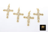 CZ Pave Gold Cross, Cubic Zirconia Cross for Jewelry #216, Crucifix 20 x 29 mm Religious Rosary Chain Jewelry