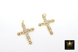 CZ Pave Gold Cross, Cubic Zirconia Cross for Jewelry #216, Crucifix 20 x 29 mm Religious Rosary Chain Jewelry