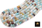 Faceted Natural Amazonite Beads, Rondelle Beads in Light Blue and Beige blends BS #25, sizes 6 x 8 mm 15.3 inch Strands