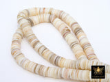 Shell Bead Heishi Bead Strands, Natural Beige Ivory Flat Shell Beads BS #142, Round Disc sizes 10 mm 15.0 inch Strands