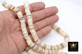 Shell Bead Heishi Bead Strands, Natural Beige Ivory Flat Shell Beads BS #142, Round Disc sizes 10 mm 15.0 inch Strands