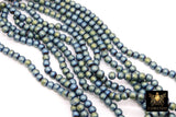 Hematite Blue Beads, Smooth Green Frosted Rondelle Rainbow Jewelry Beads BS #150, sizes 6 mm 15.5 inch Strands
