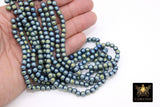 Hematite Blue Beads, Smooth Green Frosted Rondelle Rainbow Jewelry Beads BS #150, sizes 6 mm 15.5 inch Strands