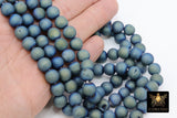 Natural Druzy Blue Beads, Mint Green Geode Druzy Rainbow Beads BS #150, sizes 6 mm 8 mm 10 mm 15.5 inch Strands