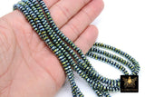 Hematite Heishi Blue Beads, Faceted Green Rondelle Rainbow Jewelry Beads BS #177, sizes 6 x 3 mm 15.5 inch Strands