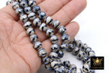 Tibetan Faceted Agate Beads, DZI Agate Black and Pearly Beige Stipe Color Beads BS #179, sizes 10 mm 14.5 inch FULL Strands