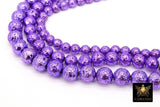 Purple Plated Lava Rock Beads, Metallic Textured Mardi Gras Beads BS #182, LSU Jewelry sizes 6 mm 8 mm 10 mm in 15.4 inch Strands