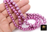 Pink Plated Lava Rock Beads, Metallic Textured Mardi Gras Beads BS #183, Breast Cancer Awareness sizes 6 mm 8 mm 10 mm in 15.4 inch Strands