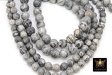 Picasso Map Stone Beads, Smooth Round White and Gray Beads BS #190, High Quality 6 mm or 8 mm 15.8 inch Strands