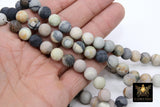 Frosted Picasso Map Stone Beads, Round White and Gray Beads BS #205 - A Girls Gems