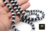 Tibetan Faceted Agate Beads, DZI Agate Black and Pearly White Color Beads BS #155, sizes 10 mm 14.5 inch FULL Strands