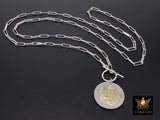 Silver Coin Necklace, 925 Sterling Silver Medallion Toggle Wrap Necklace, Rectangle Chain Gold Tiger Head Coin