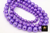 Purple Plated Lava Rock Beads, Metallic Textured Mardi Gras Beads BS #182, LSU Jewelry sizes 6 mm 8 mm 10 mm in 15.4 inch Strands