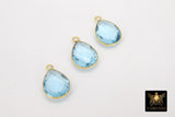 Blue Topaz Teardrop Charms, Gold Plated Oval Blue Gemstones #2854, Sterling Silver December Birthstone