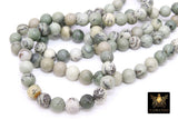 Natural Dendritic Jasper Beads, Smooth Round Gray to Sage and Black Stone Beads BS #193 - A Girls Gems