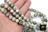 Natural Dendritic Jasper Beads, Smooth Round Gray to Sage and Black Stone Beads BS #193