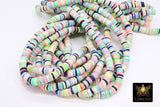 2 Strands 6 mm Clay Flat Beads, Gold Glitter Blue White Heishi in Polymer Clay Disc CB #162, Rondelle Multi Color