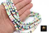 2 Strands 6 mm Clay Flat Beads, Gold Glitter Blue White Heishi in Polymer Clay Disc CB #162, Rondelle Multi Color