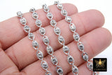 Genuine Cubic Zircon Chains, Silver Evil Eye Shaped Bezel Chains CH #569, 4 mm CZ Textured Connectors Links