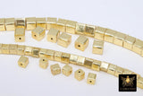 Brushed Gold Square Beads, 6 or 8 mm Focal Bead #726, Gold Cube Drum Beads