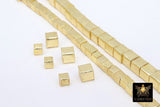 Brushed Gold Square Beads, 6 or 8 mm Focal Bead #726, Gold Cube Drum Beads