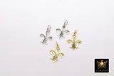 Fleur De Leis Charms, 15 mm Genuine Gold 925 Sterling Silver Fancy Crown Charms #739, Dainty Louisiana Mardi Gras Jewelry