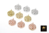 CZ Pave Camellia Charms, Silver Flower Charms #150, Rose Gold and Gold Necklace Findings