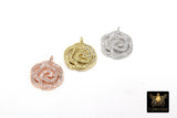 CZ Pave Camellia Charms, Silver Flower Charms #150, Rose Gold and Gold Necklace Findings