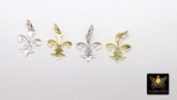Fleur De Leis Charms, 15 mm Genuine Gold 925 Sterling Silver Fancy Crown Charms #739, Dainty Louisiana Mardi Gras Jewelry