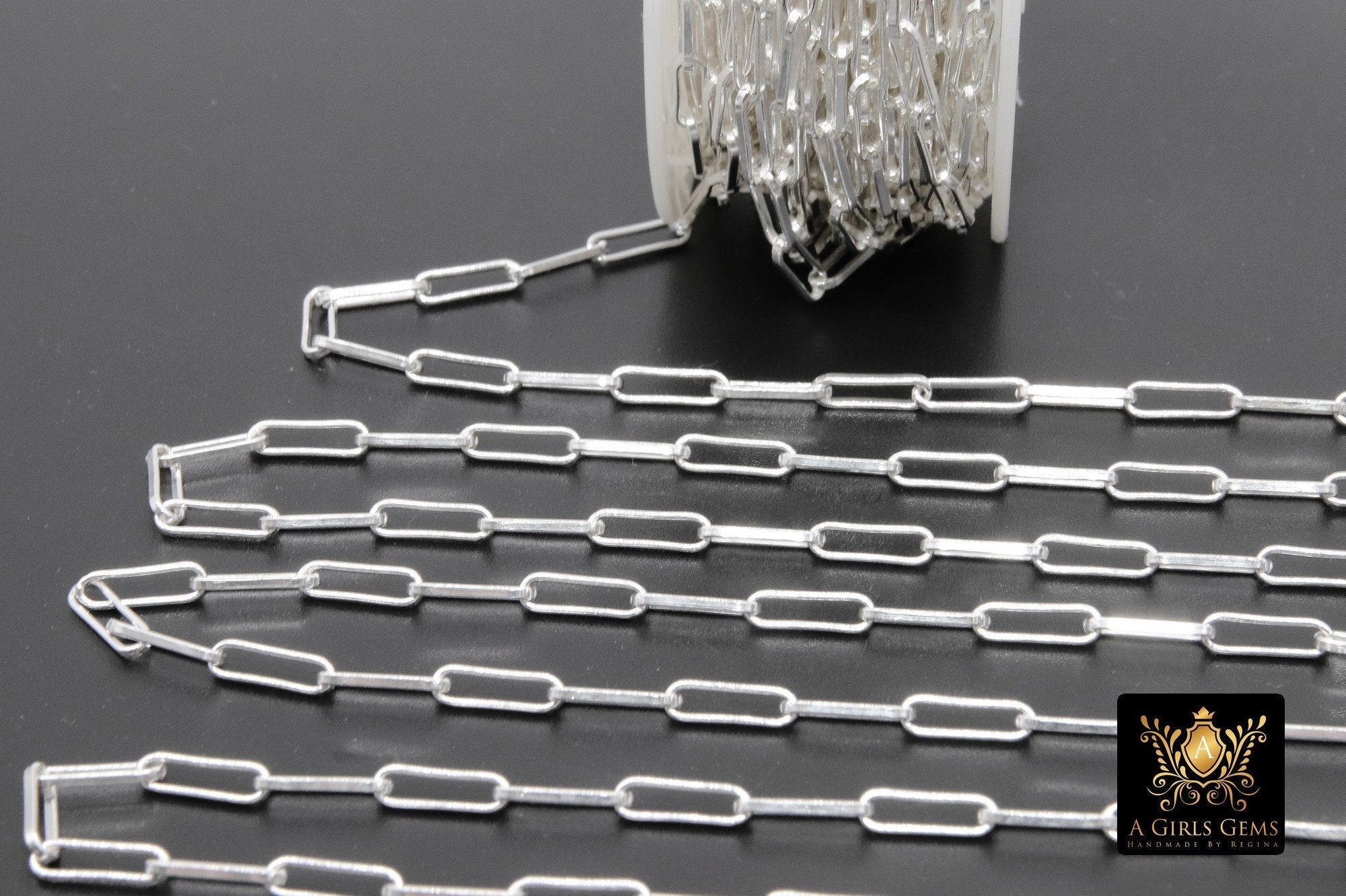 925 Sterling Silver Paper Clip Chain, Large Unfinished Silver Soldered Box Chains CH #857, Rectangle Drawn Cable Chain
