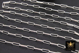925 Sterling Silver Paper Clip Chain, Large Unfinished Silver Soldered Box Chains CH #857, Rectangle Drawn Cable Chain