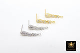 Gold CZ Pave Earring Findings, Silver Pear Teardrop Stud Posts #815, Closed Loop Component Parts