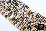 6 mm Clay Flat Beads, Black Tans Beige White Heishi Mix beads in Polymer Clay Disc CB #168, Rondelle Multi Color