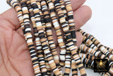 6 mm Clay Flat Beads, Black Tans Beige White Heishi Mix beads in Polymer Clay Disc CB #168, Rondelle Multi Color