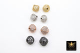 CZ Micro Pave Oval Bicone Beads, 10 mm Cubic Zirconia Spacers Beads #65, Gold Silver Black Rose Diamond Shape Beads