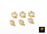 Gold CZ Square Connectors, Small Oval 2 Loop Links in Rectangles - A Girls Gems