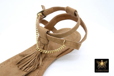 Gold Steel Curb Chain Shoe Jewelry; Gold Strap Chains for High Heel Shoes; 7 Inch Chains; Custom Order - A Girls Gems