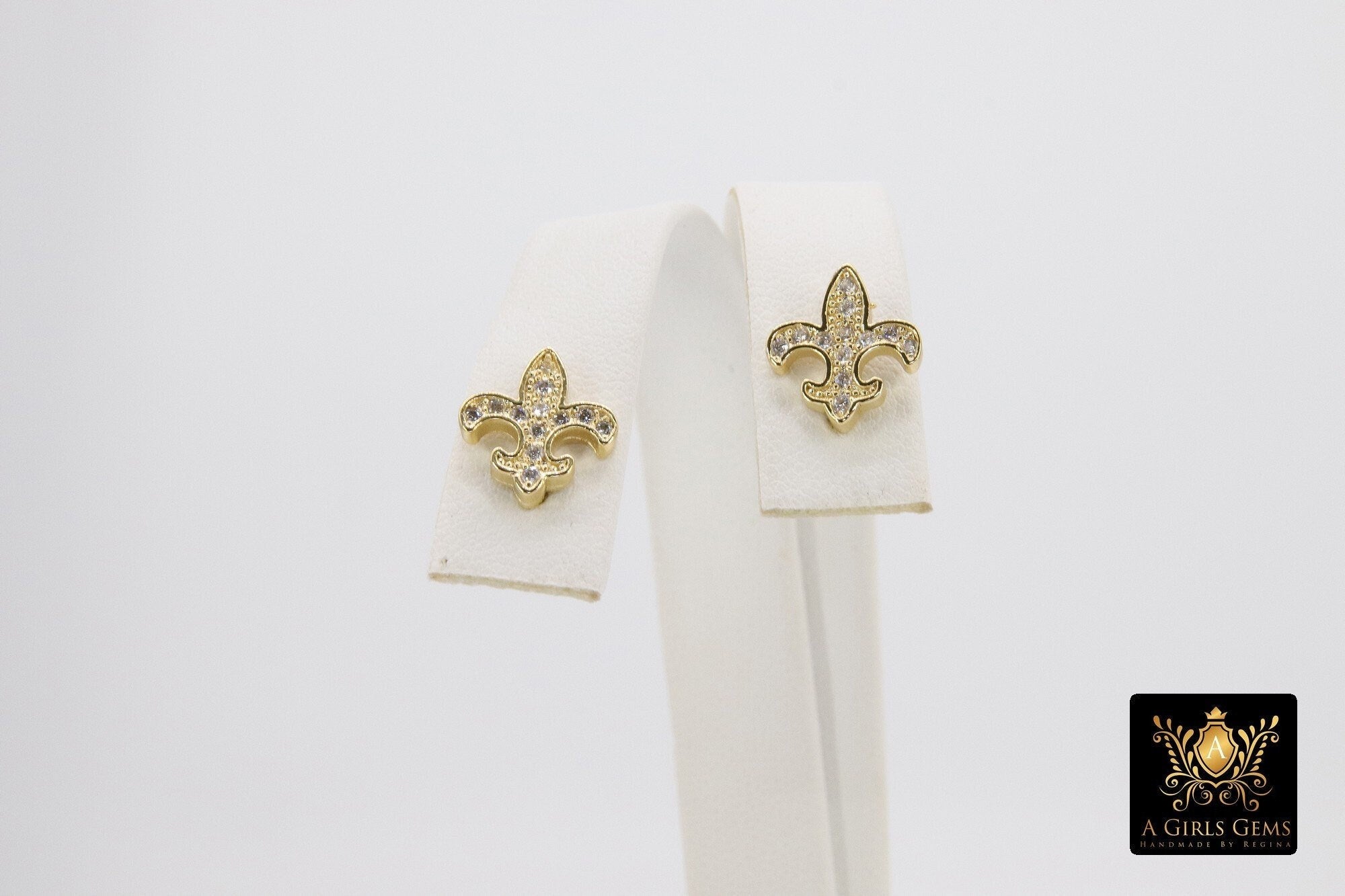 CZ Pave Fleur De Leis Earrings, Tiny Earring Studs, French Quarters Lily