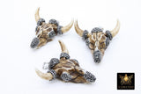 Beige Bone Cow Skull Pendant, Boho Brown and Black Stone Longhorn CW21 - A Girls Gems