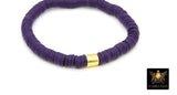Heishi Beaded Bracelet, Purple Orange White Gold Stretchy Bracelet #698, Clemson Tiger Team School Spirit Clay Beaded Bracelets