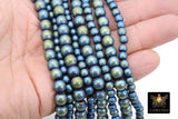 Matte Hematite Blue Beads, Smooth Gray Frosted Slate Blue Jewelry Beads BS #215, sizes 6 mm 8 mm 15.75 inch Strands