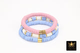 Heishi Beaded Bracelet, Pink White Blue Baby Shower Gold Stretchy Bracelet #698, Boy Girl Beaded Stacks, Reveal Party Jewelry Gifts - A Girls Gems