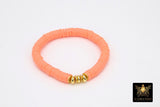 Heishi Beaded Bracelet, Purple Orange White Gold Stretchy Bracelet #698, Clemson Tiger Team School Spirit Clay Beaded Bracelets