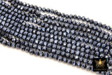 Black Electroplated AB Crystal Beads, Faceted Faux Hematite AB Rondelle Glass Beads BS #246, sizes 6 x 4 15.5 inch Jewelry Strands