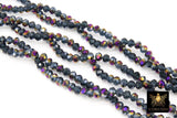 Smoky Black Electroplated Crystal Beads, Faceted Slate Blue AB Rondelle Glass Beads BS #248, sizes 6 x 5