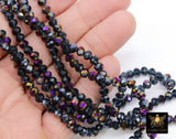 Smoky Black Electroplated Crystal Beads, Faceted Slate Blue AB Rondelle Glass Beads BS #248, sizes 6 x 5