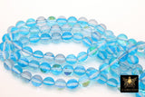 Ocean Blue AB Beads, Smooth Sky Blue Iridescent Beads BS #242, sizes in 8 mm 15.25 inch FULL Strands